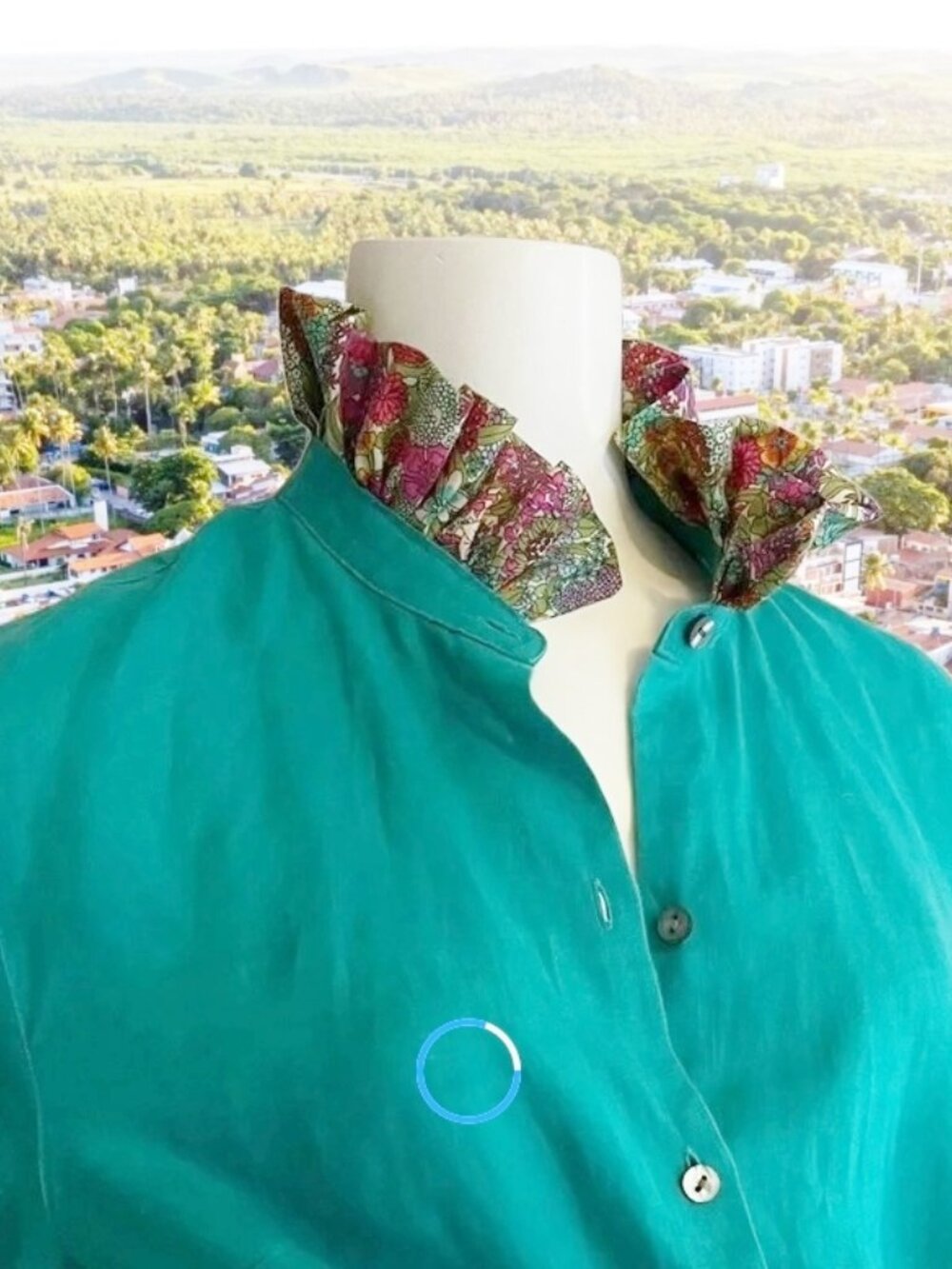 Upcycled  JJill linen woman’s teal shirt/tunic